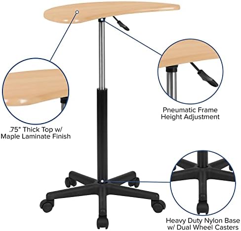Flash Furniture Eve Sit to Stand Mobile Laptop Desk/Speaker's Lectern with Wheels, Modern Height-Adjustable Portable Standing Computer Desk, Black | Heavy Duty Nylon Base, Dual Wheel Casters