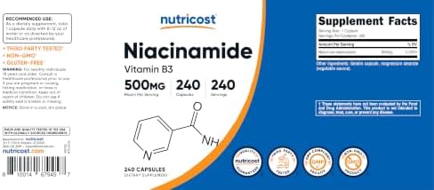 Nutricost Niacinamide (Vitamin B3) 500mg, 240 Capsules, Flush Free | Gluten-Free, GMO-Free