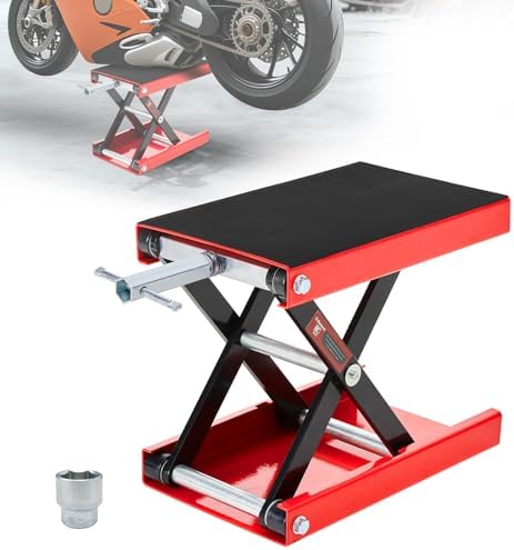 Motorcycle Lift Scissor Jack, 1200 LB Capacity Wide Deck Hoist Stand Maintenance Bikes ATVs Garage Repair Center Stand Lift Jack, Red