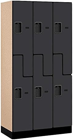 Salsbury Industries 2-Tier S-Style Designer Wood Locker with Three Wide Storage Units, 6-Feet High by 18-Inch Deep, Mahogany