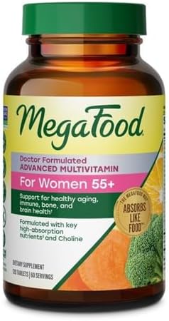 MegaFood Advanced Multivitamin for Women 55+ Doctor Formulated, 60 Tablets | For Healthy Aging, Immune Support, Bone and Brain Health, Choline, Methylated B12, Methylfolate, Vegetarian, 30 Servings