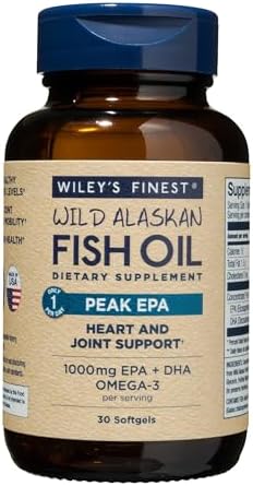 Wiley's Finest Wild Alaskan Fish Oil Peak EPA - Triple Strength Peak EPA & DHA Supplement - 1000mg Fish Oil - Omega-3s for Joint Health Support - 30 Softgels (30 Servings)