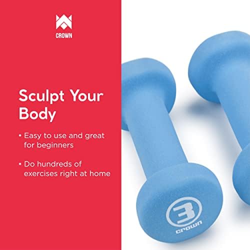 Crown Sporting Goods Set of 2 Body Sculpting Hand Weights - Soft Neoprene Coated Dumbbell Set - Supplies for Exercise, Workout, Weight Loss