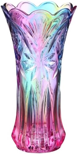 Rainbow Glass Vase Wide Mouth Glass Colorful Vase for Bookshelf Dinner Table Indoor Office Desktop Meeting Room Bathroom Countertop Iridescent