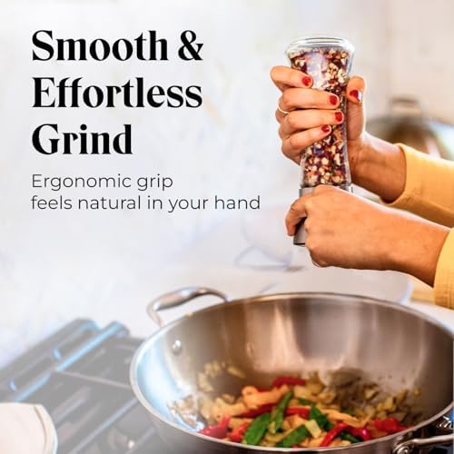 Willow & Everett Salt & Pepper Grinder Set with Stand - Stainless Steel Manual Mills & Holder with Adjustable Coarseness