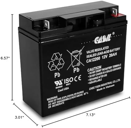 Casil 12v 20ah Battery - Deep Cycle AGM, Compatible with NP12, 6DZM20, 6DZF20, DURDC12, expertpower exp12200, Sealake FM12200 - Bateria 12volt 20amp