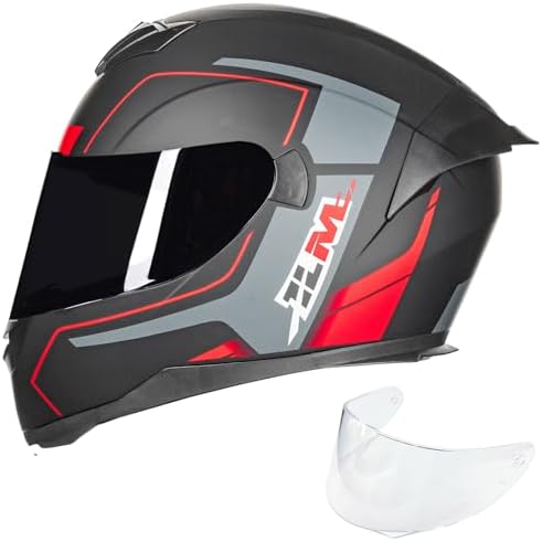 ILM Full Face Motorcycle Helmet for Motocross Street Bike DOT Certified 2 Visors Model-317(Gloss Black, L)
