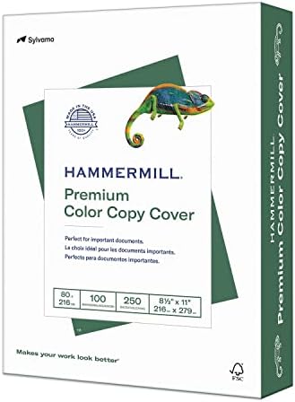 Hammermill Cardstock, Premium Color Copy, 80 lb, 8.5 x 11 - 1 Pack (250 Sheets) - 100 Bright, Made in the USA Card Stock, 120023R, White