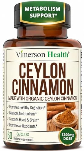 Organic Ceylon Cinnamon Capsules - Ceylon True Cinnamon Supplements (Canela de Ceylan) for Inflammation Balance, Cognitive Function, Metabolic