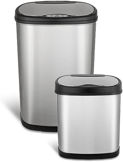Ninestars Two-Piece Automatic Trash Can Combo Set, 13 Gal (50L) & 3 Gal (12L) Touchless Motion Sensor Garbage Cans with Odor-Sealing Lids