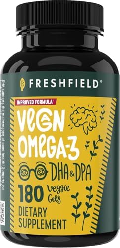 Freshfield Vegan Omega 3, Algae (Algal) Oil, Fish Oil Free Company, Third Party Tested, Carrageenan Free, DHA Supplement w/DPA, Plant Based Omega. Supports Heart, Brain, Joint Health. Lemon Scent
