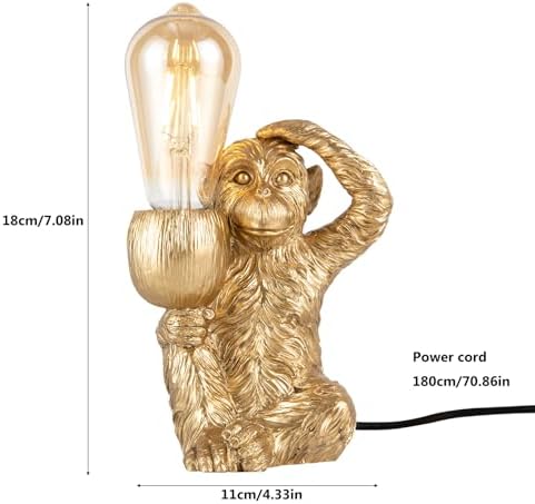 Resin Hemp Rope Monkey Table Light Retro Edison Monkey Desk Resin Sitting Monkey Lighting Fixture E27 for Dining Living Room Bedroom Bar Cafe
