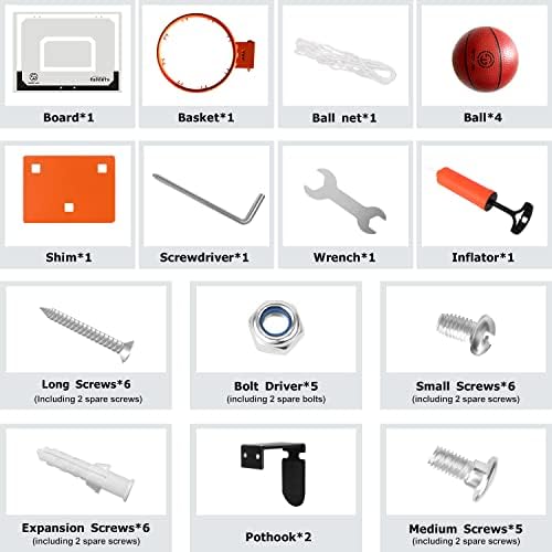 Mini Basketball Hoop Over The Door - Wall Mounted Basketball Hoop Set with Complete Accessories - Basketball Toys Gifts for 6 7 8 9 10 11 12 Year