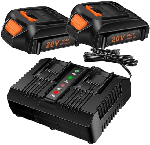 Replacement 20V Battery and Charger Starter Kit, WA3525 Lithium Battery and Charger WA3732 Compatible with Worx 20-Volt Cordless Power Tools