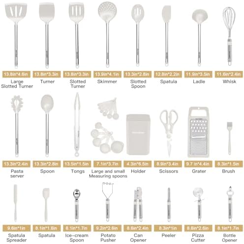 Kitchen Utensil Set-Silicone Cooking Utensils-33 Kitchen Gadgets & Spoons for Nonstick Cookware-Silicone and Stainless Steel Spatula Set-Best