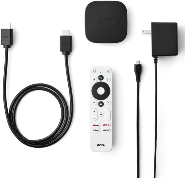 ONN Android TV 4K UHD Streaming Device with Voice Remote Control Google Assistant & High Speed HDMI Cable (100026240) Black