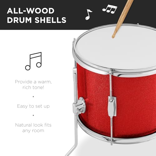 Best Choice Products Kids 5-Piece Beginner Drum Set Junior Kit, Starter Percussion w/Cymbals, Pedal, Drumsticks, Stool, Toms, Snare, Hi Hat - Black