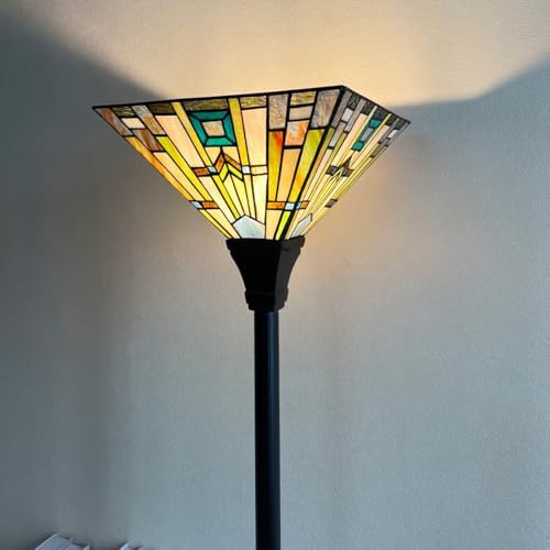 Tiffany Floor Lamp 70" Tall Stained Glass Mission Torchiere Light