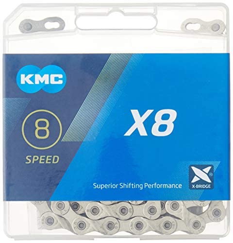 KMC X8 8-Speed X-Series High-Performance Bicycle Chain, Nickel Plate/Grey | Compatible with Shimano, SRAM, and Campagnolo 8-speed systems for MTB, road, gravel, and cyclocross riding