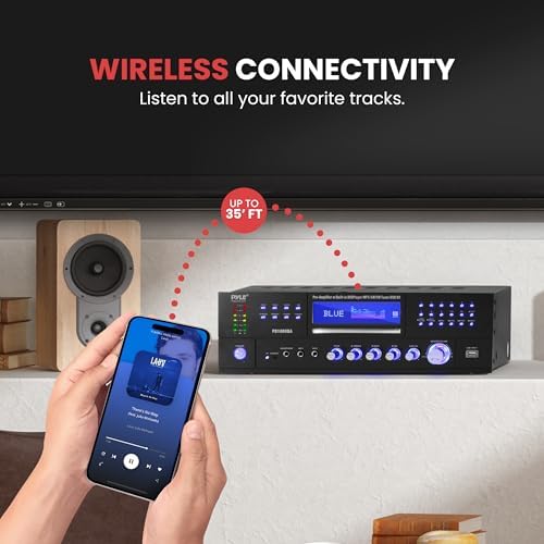 Pyle 4-Channel 1000W Power Amplifier with Bluetooth - Wireless Stereo Home Audio Receiver w/ Front Loading CD DVD Player, FM Radio, USB-A, Headphone
