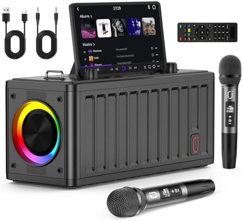 JYX Karaoke Machine for Adults with 2 Wireless Microphones，Portable Bluetooth Speaker, PA System with LED Lights for Home Party, Birthday Gifts