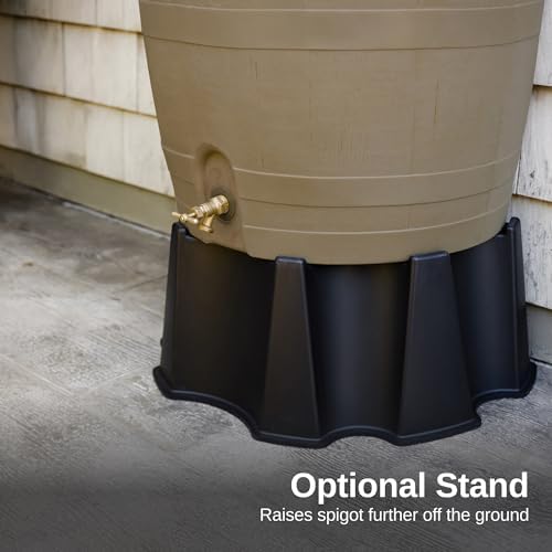 Flat Back Rainwater Gutter Barrel Water Collector Storage Drum Garden Pot- Tan