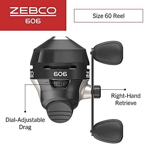 Zebco 606 Spincast Fishing Reel, Size 60 Reel, Right-Hand Retrieve, Pre-Spooled with 20-Pound Zebco Fishing Line