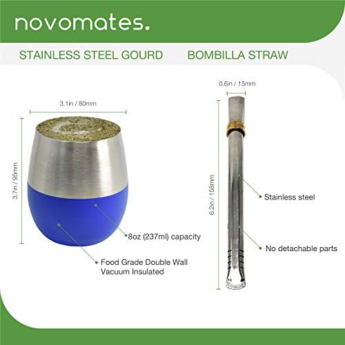 [NEW] Mate Cup and Bombilla Set - Mate Gourd - Includes Double Wall Stainless Steel Yerba Mate Tea Cup with Stanley Steel Mate Straw and Yerba