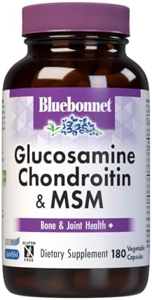 Bluebonnet Nutrition Glucosamine Chondroitin Plus MSM, Glucosamine, Chondroitin Sulfate, Vitamin C & OptiMSM, Bone & Joint Health, Non GMO, Gluten Free, Soy Free, Milk Free, 180 Vegetable Capsules | Bone & Joint Health; Non-GMO, Gluten-Free, Soy-Free, Da…