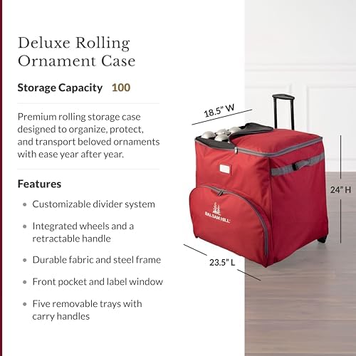 Balsam Hill Deluxe Rolling Ornament Chest - 120pc Christmas Decoration Storage with Dividers & Trays