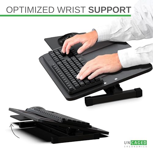 Uncaged Ergonomics KT3 Computer Keyboard Stand & Riser for Desk, Adjustable Raised Wrist Friendly Keyboard Stand Tray & Mouse Stand Lift Negative TIlt
