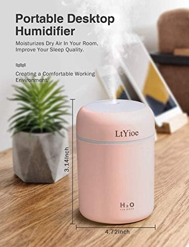 LtYioe Colorful Cool Mini Humidifier, USB Personal Desktop Humidifier for Car, Office Room, Bedroom, etc. Auto Shut-Off, 2 Mist Modes