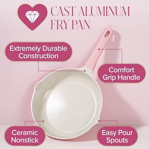 Paris Hilton Cast Aluminum Dutch Oven with Lid, Ceramic Nonstick Coating Made Without PFAS, PFOA, PFOS & PTFE, Heart Knob, 4.3-Quart, Pink
