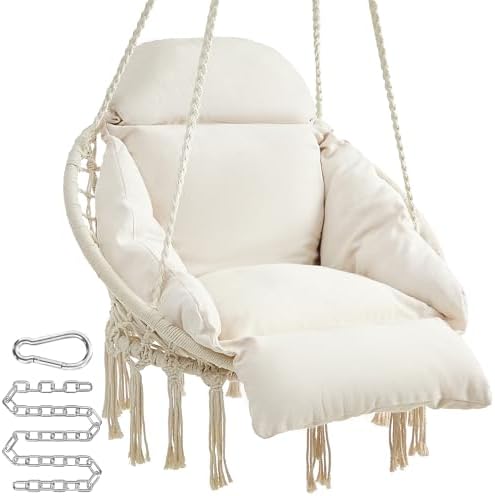 SONGMICS Hanging Chair, Boho Swing Chair with Large, Thick Cushion