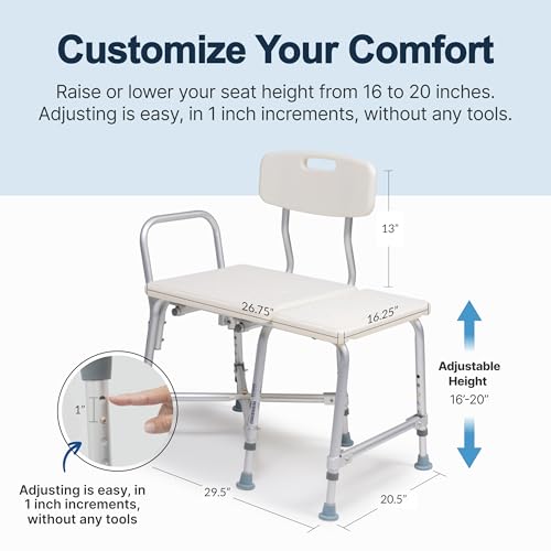 Lumex Bariatric Tub Transfer Bench, Heavy-Duty Shower & Bathtub Chair, Extra-Wide Seat, 600 lb. Limit
