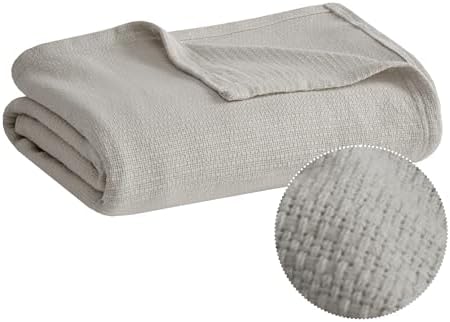 Madison Park 100% Cotton Breathable Queen Size Blanket for Bed, Blue | Freshspun Basketweave, All Season, Farmhouse Classic Bed Cover Full for Summer, OEKO TEX, Warm Home Essential For Couch, Sofa