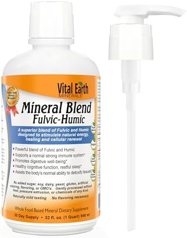 Vital Earth Minerals Fulvic Humic Mineral Blend Liquid 2-Pack – Fulvic Acid Supplement with 70+ Trace Minerals, Electrolytes for Recovery, Balance & Energy, 32 Oz Ea + 1 Oz Cup Ea