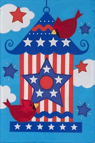 Custom Decor Patriotic Birdhouse - Garden Size, Embroidered Applique Style, Double Sided Decorative Flag - Approx. 12 Inch X 17.98 Inch