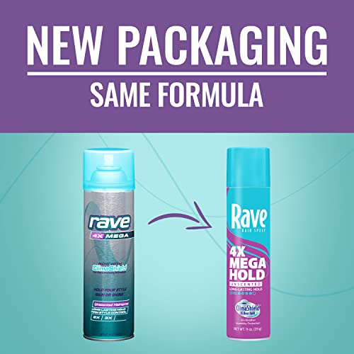 rave 4X Mega Unscented Aerosol Hairspray - Hair Spray for High Humidity Weather - 24-Hour Lasting Hold - Vitamin-Enhanced Hair Volume Spray - 11 oz