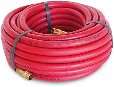 Steelman 50-Foot x 3/8-Inch ID Rubber Air Hose for Pneumatic Tools, 3/8-Inch Male NPT Brass Fittings, 300-PSI Working Pressure