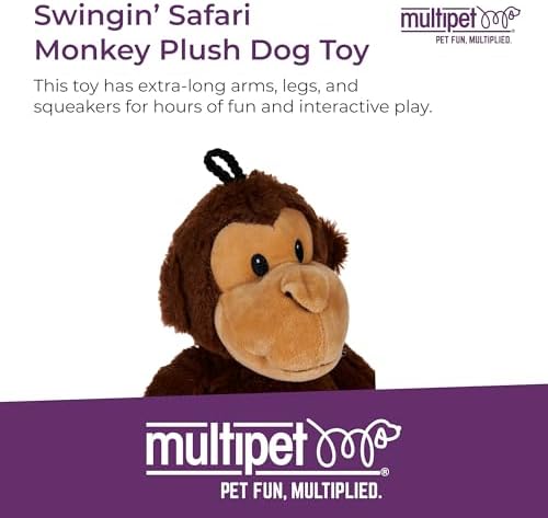 Multipet Swingin' Safari Monkey Dog Plush Toy - Squeaky Dog Toy for All Dogs - Extra Soft Plush Dog Toy - Stuffed Animal Dog Toy for Cuddling & Playing - Cute Dog Pet Toy (27”, Brown, 5 Squeakers)