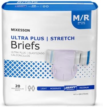 McKesson Ultra Plus Stretch Briefs, L/XL, Heavy Absorbency, 66 in, 80 ct | Unisex, Disposable, Elastic Leg Gathers and Contoured Fit for Men and Women, Incontinence