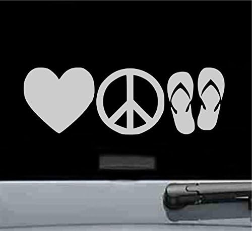 JS Artworks Love Peace Flip Flops Vinyl Decal Sticker (Silver)
