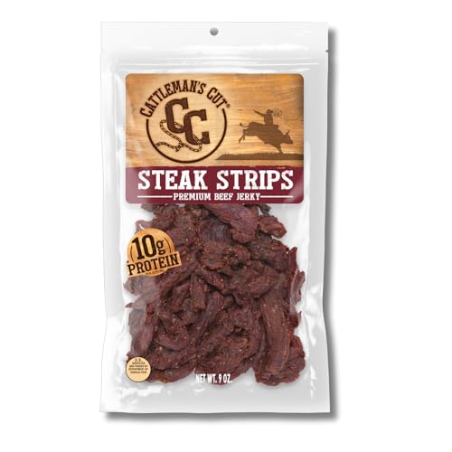 Cattleman's Cut Original Beef Jerky, Premium Marinated Steak High Protein Meat Snacks, Keto Friendly, Gluten Free, Carnivore Travel Snack, Resealable Bag, 10 Ounces