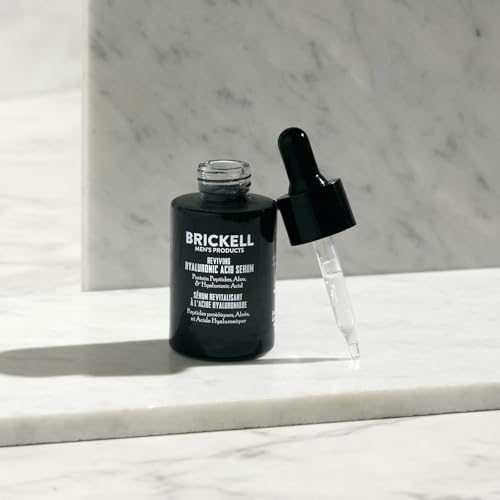 Brickell Men's Anti Aging Hyaluronic Acid Serum for Face, Reviving Day Serum for Men, Facial Serum With Hyaluronic Acid, Aloe, and Peptides, 1 Ounce, Scented