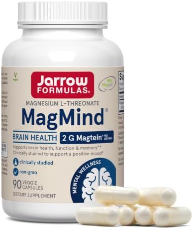 Jarrow MagMind Magtein Magnesium L-Threonate, 90 Capsules | Magnesium Supplement, Brain Supplements For Memory Support, Veggie Capsules, 30 Day Supply