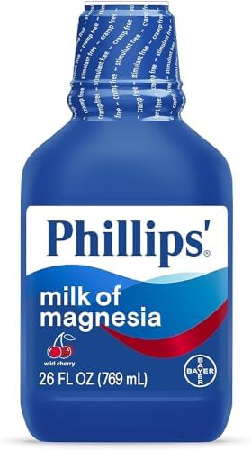 Phillips’ Milk of Magnesia Liquid Laxative, Wild Cherry Flavor, Stimulant Free, Cramp Free Relief of Occasional Constipation*, Effective in 30 minutes - 6 hours, #1 Milk of Magnesia Brand, 26 oz