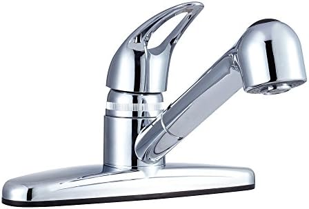Dura Faucet DF-PK100-SN RV Pull-Out Kitchen Sink Faucet (Satin Nickel) | Corrosion-resistant single-lever build with sprayer. Brushed Satin Nickel. Plated ABS plastic (not metal).