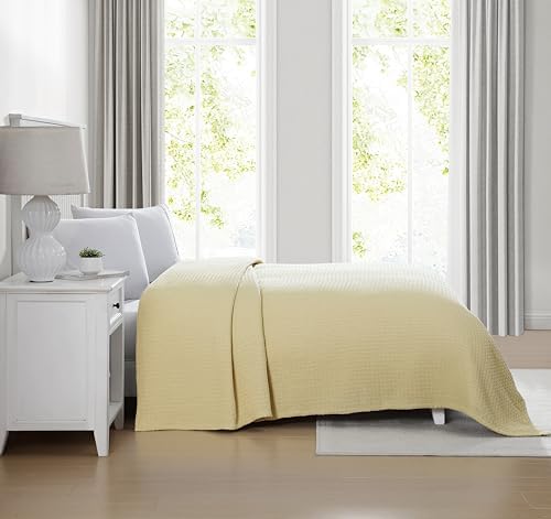 Grand Hotel Lightweight Full/Queen Blanket, 100% Cotton, Pearl Blue | All-natural yarn-dyed mercerized cotton is exceptionally durable, breathable and soft