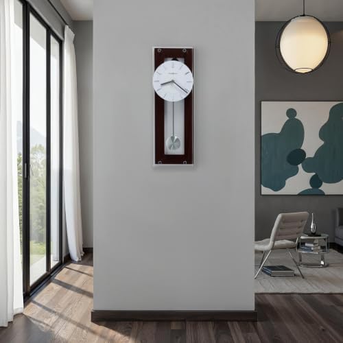 Howard Miller Emmett II Wall Clock – Espresso Finish, Silver Pendulum, Chrome Accents, Quartz Movement, Modern Pendulum Wall Clock
